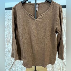Chico’s Brown V-Neck Women's Top 3/4 Sleeve Cotton Size 3 (L-XL)